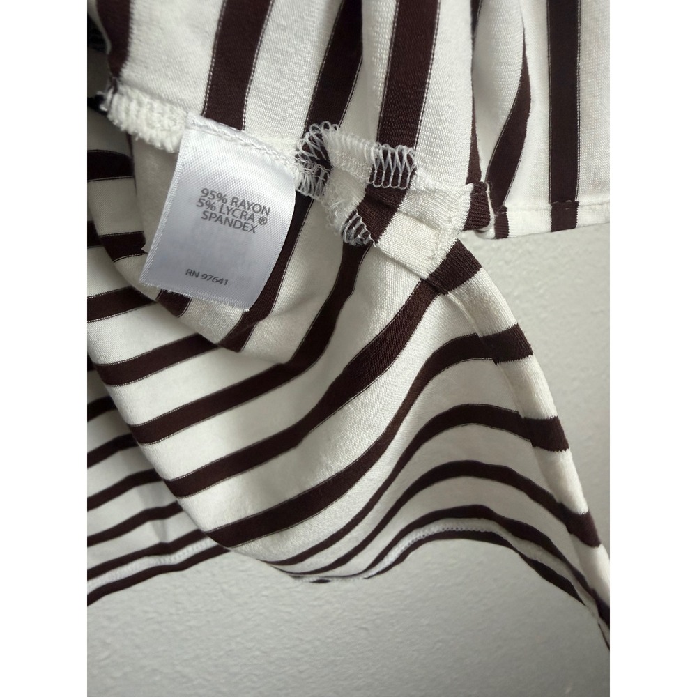 J.Jill Wearever Brown White Striped 3/4 Sleeve Boat Neck Tunic Top Large - Picture 5 of 9
